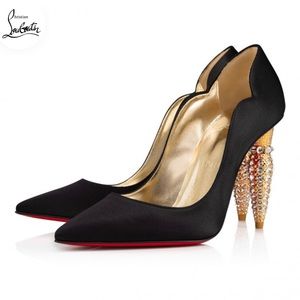 Christian Louboutin Lipstrass Black Crepe Satin 100MM 39 IT PRICE FIRM